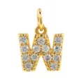 Gold plated brass micro pave cubic zirconia letter W charm detail closeup for DIY jewelry making - Letter W