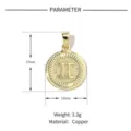 Detail view of the gold-plated copper Gemini constellation pendant with precise dimensions. - Gemini