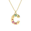 Vergoldete Buchstabe C Anhänger Halskette mit bunten Zirkonsteinen für mode Damen Schmuck. - Nur Anhänger (Ohne Kette) / Buchstabe C