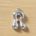 Colgante con letra R plateada abombada, lindo dije de alfabeto grueso para collar de bricolaje. - Letra R / Plateado