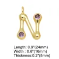 Gouden letter N hanger met paarse zirkonia, chique DIY koperen sieraden voor kettingen. - Letter N