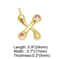 Verguld koperen hanger met sprankelende roze zirkonia in unieke druppellettervorm. - Letter X