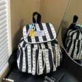 Sac à dos chic à rayures noir et blanc avec pois et pendentif étoile pour étudiante. - Sans Pendentif / Noir