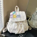 Sac à dos élégant rayé avec nœud pour étudiante cartable quotidien beige clair chic - Sans Pendentif / Khaki Clair