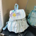 Sac à dos étudiant rayé bleu clair mignon avec pendentif étoile et cordon pour le quotidien. - Sans Pendentif / Bleu
