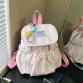 Mini sac à dos rayé rose avec motif nœud, cartable mignon pour les déplacements. - Sans Pendentif / Rose