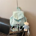 Casual trekkoord plooien rugzak voor dames, stijlvolle Koreaanse stijl grote reistas school. - Zonder Hanger / Blauw