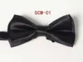 Men's solid black double layer bow tie for formal business wedding groomswear accessories. - Black