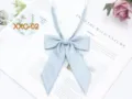 Light blue twill JK uniform bow tie detail, elegant solid color long collar flower for daily wear. - Light Blue