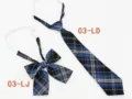 Blue plaid school uniform tie and bow set for women, Japanese JK style accessories detail. - No. 03