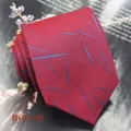 Red men necktie detail jacquard patterned polyester silk fabric handmade style business wedding tie - Red Abstract Pattern (HCD-02)