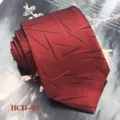 Red jacquard men's tie with geometric pattern, ideal for wedding, business, and formal wear. - Red Geometric Pattern (HCD-03)