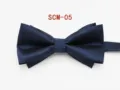 Mens navy blue bow tie formal business solid color double layer neckwear apparel accessory - Dark Blue Twill