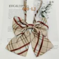 Detailed shot of a classic plaid bow tie, featuring elegant beige and dark red pattern. - 003-LJ
