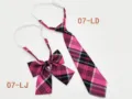 Pink plaid JK uniform tie and bow set with adjustable elastic strap for daily sweet style. - Size 7