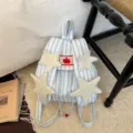 Blue and white striped backpack with cute star decorations and casual style for daily use. - Without Pendant / Blue