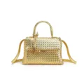 Bolso de mano de cuero tejido dorado metálico para mujer, elegante bolso cruzado chic. - Dorado
