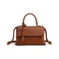 Bolso de mano de cuero tejido marron con elegante detalle de nudo, bolso retro chic. - Marrón