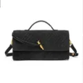 Black woven leather baguette shoulder bag featuring artisanal texture and gold knot. - 31x4x15cm / Black