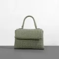 Elegante geweven lederen handtas voor dames, prachtige vintage tas met unieke textuur. - Groen