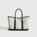 Bolso tote de lona y cuero, bolso de mano grande en blanco y negro, elegante bolso casual. - 31*14*19 / Blanco