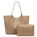 Bolso tote mujer retro de piel encerada bolso de hombro con monedero a juego caqui - 50*14*30cm / Caqui