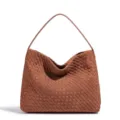 Brown woven leather shoulder bag, large capacity luxury tote bag for women daily commute. - Brown