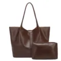 Elegante bolso tote de cuero encerado vintage para mujer con neceser a juego para hombro - 50*14*30cm / Café