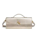 Metallic snakeskin pattern women evening handbag stylish shoulder crossbody baguette bag - Silver