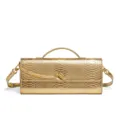 Bolso baguette de mujer en serpiente metálica dorada, elegante bolso de noche con asa. - Dorado