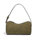 Olijfgroene suède geweven schoudertas, trendy retro handtas met ritssluiting voor dames. - Olijfgroen