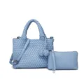 Set de Bolso de Mano de Piel Sintética Trenzada Azul Claro Elegante Bolso Bandolera Mujer - Azul zafiro