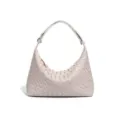 Bolso de hombro tejido de cuero para mujer, elegante bolso hobo con asa superior chic. - Arena