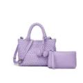 Bolso de mano de cuero trenzado en color lila claro con pochette, bolso suave. - Violeta