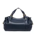 Bolso de mano de cuero suave azul marino para mujer, bolso de hombro vintage con elegantes pliegues. - Azul