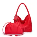 Bolso de hombro trenzado rojo para mujer, bolso hobo grande con colgante de estrella y bolsa. - 37x11.5x27cm / Rojo