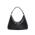 Bolso de hombro de cuero trenzado negro, elegante bolso hobo para mujer, bolso casual. - Negro