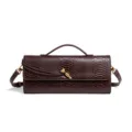 Women horizontal baguette shoulder bag trendy retro brown snake pattern evening clutch purse - Coffee