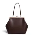 Elegante bolso de hombro marrón mediano con cierre de beso y asa para mujeres. - 2605# Café