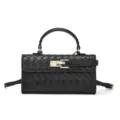 Elegante bolso de mano de cuero tejido negro con asa superior y detalles dorados. - 24*7*13cm / Negro