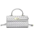 Bolso de mano mini de cuero tejido plateado con herrajes dorados y correa elegante. - 24*7*13cm / Plateado