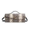 Snake print leather crossbody bag chic shoulder handbag with metal lock and handle. - Grey Snake Print