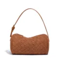 Brown suede woven cylinder shoulder bag, chic casual Korean style versatile handbag. - Amber Brown