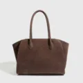 Bolso tote minimalista de ante marron para mujer, bolso de mano grande y elegante para el trabajo. - S / Café Mate