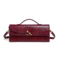 Red snakeskin baguette bag for women, trendy top handle shoulder handbag with golden lock clasp. - Black & Red Snake
