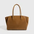 Bolso tote marrón de ante gran capacidad bolso de mano minimalista elegante para mujer - S / Marrón Mate