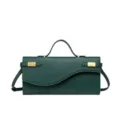 Bolso de mano de moda verde oscuro, bolso cruzado de cuero con asa superior y herrajes dorados. - Verde Oscuro