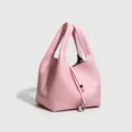 Bolso cubo de cuero rosa para mujer, bolso elegante con asas, cartera informal chic diaria. - 88151# rosa