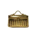 Goldene geflochtene Leder Kosmetiktasche Handtasche mit Griff und Reißverschluss. - Gold