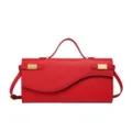 Élégant sac à main rouge en cuir grainé avec poignée supérieure et superbes détails dorés. - Rouge